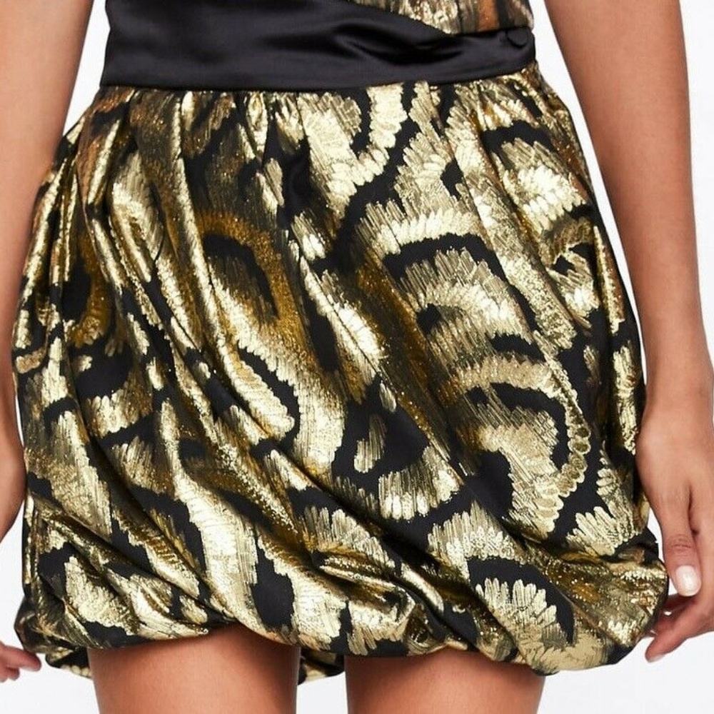 ZARA LAMINATED GOLD METALLIC THREAD VOLUMINOUS PUFF MINI SKIRT